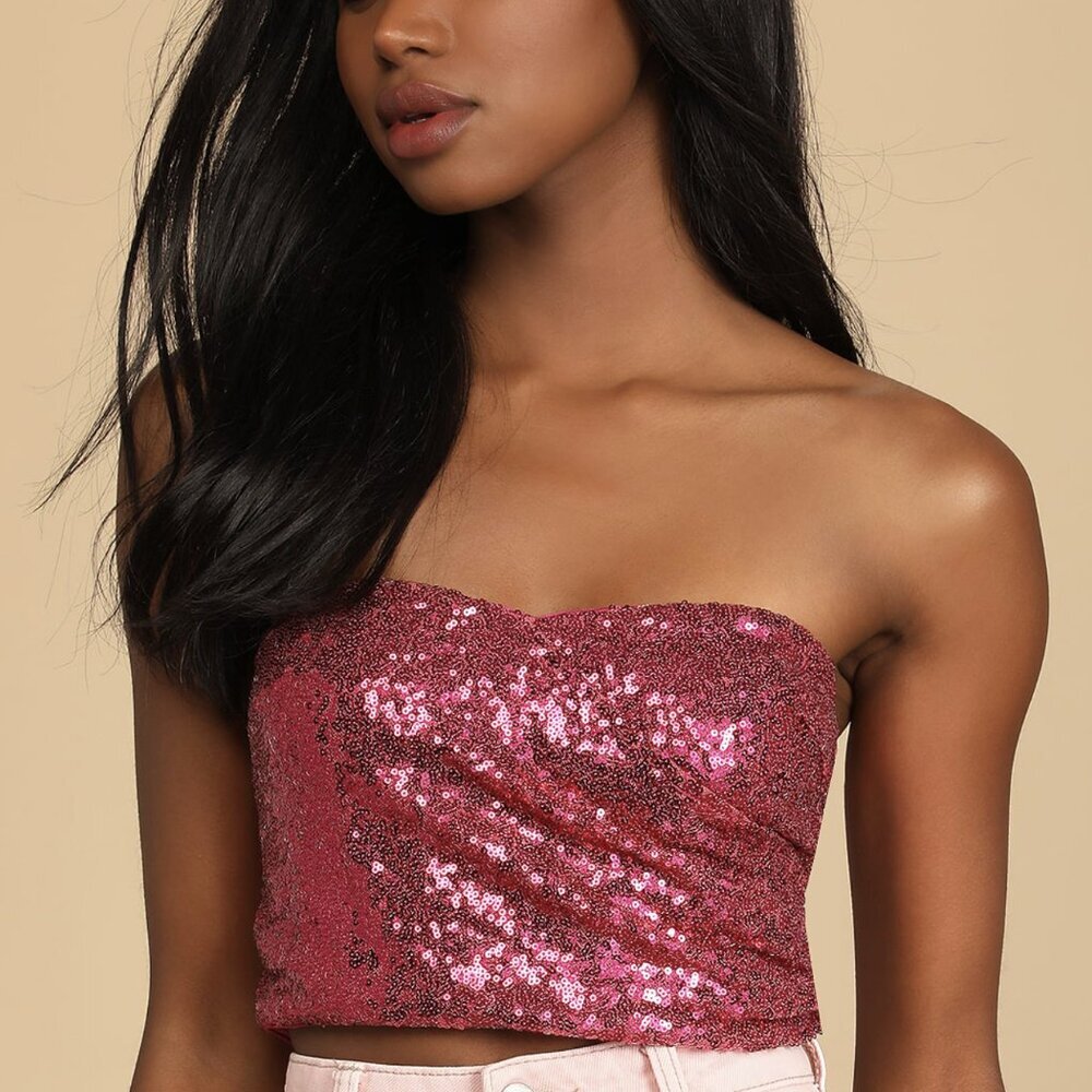 NWT Lulus Party Favors Magenta Sequin Strapless Tube Top